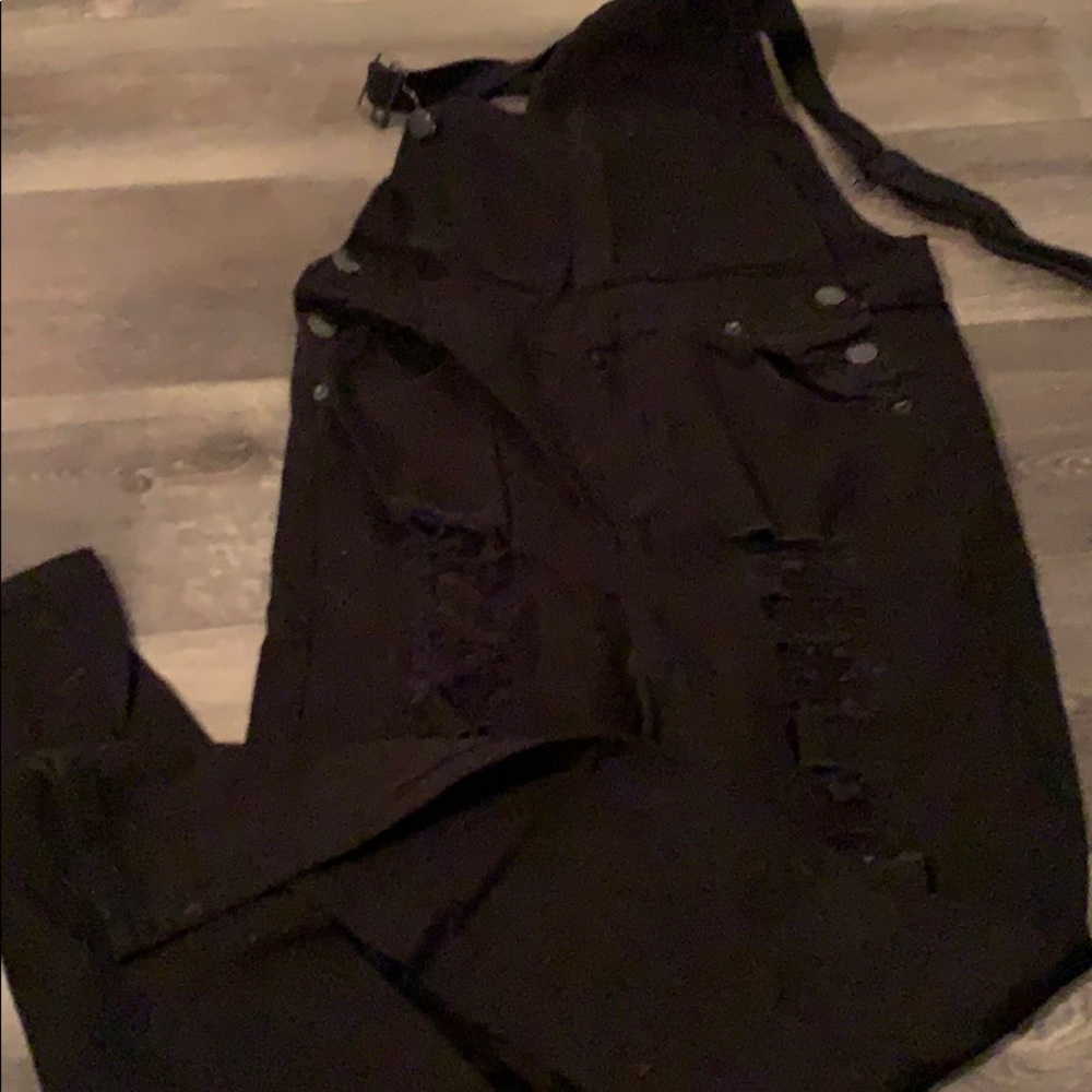 Black distressed overalls!